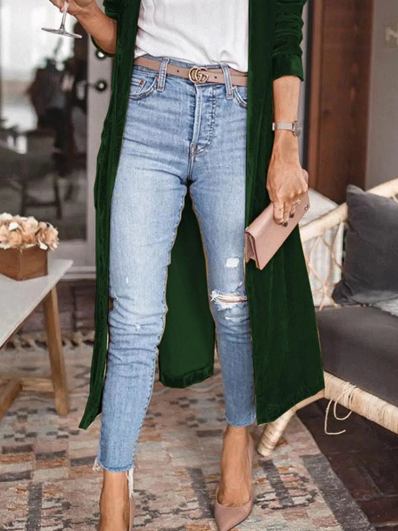 Velvet Luxe Open Front Longline Cardigan