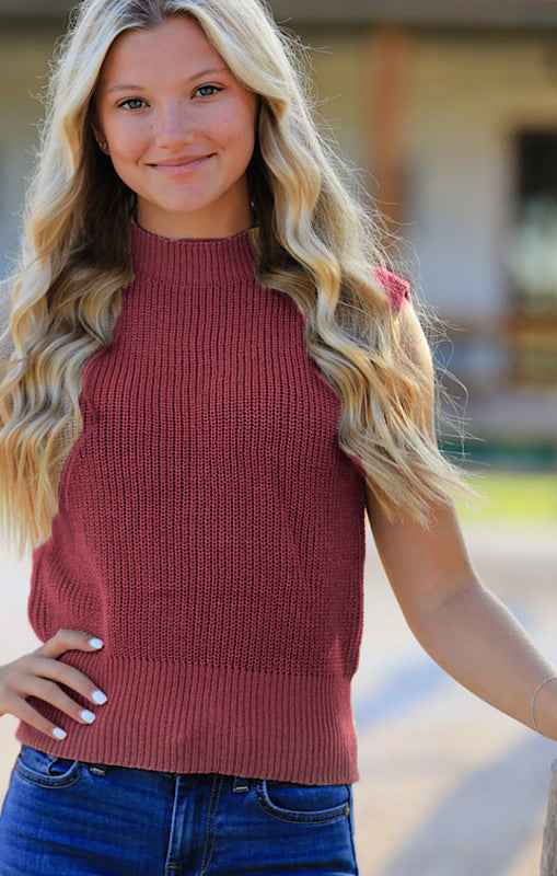 Cropped knit sleeveless sweater