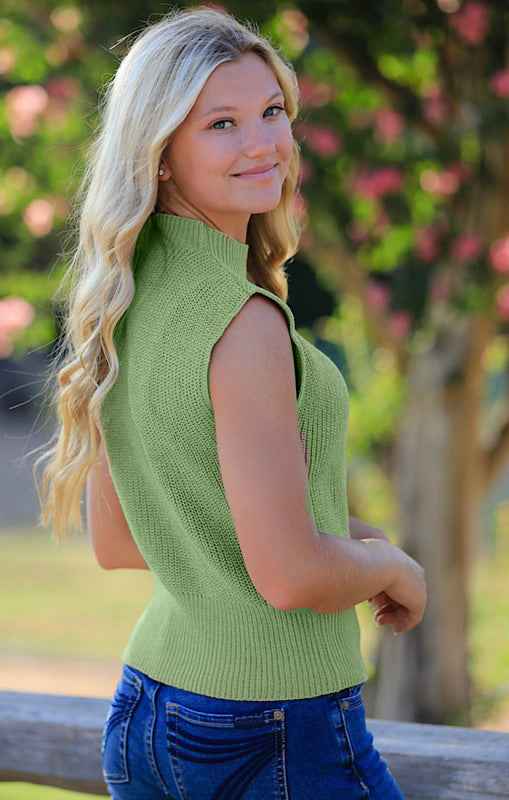 Cropped knit sleeveless sweater