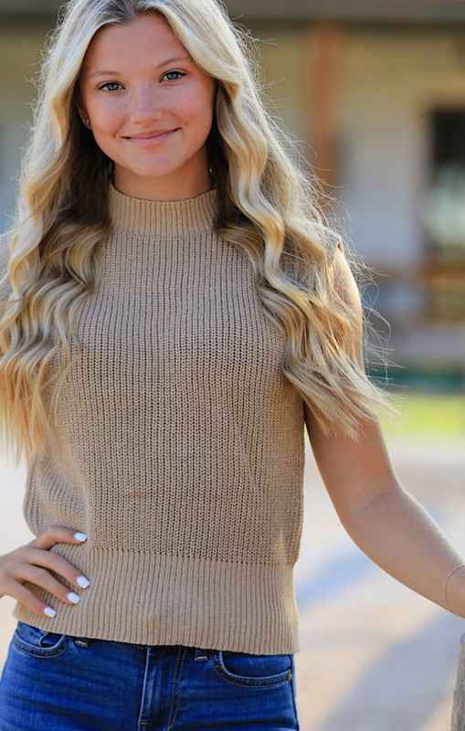 Cropped knit sleeveless sweater