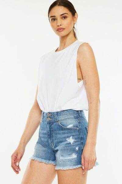 Kancan Full Size High Rise Raw Hem Denim Shorts for Women