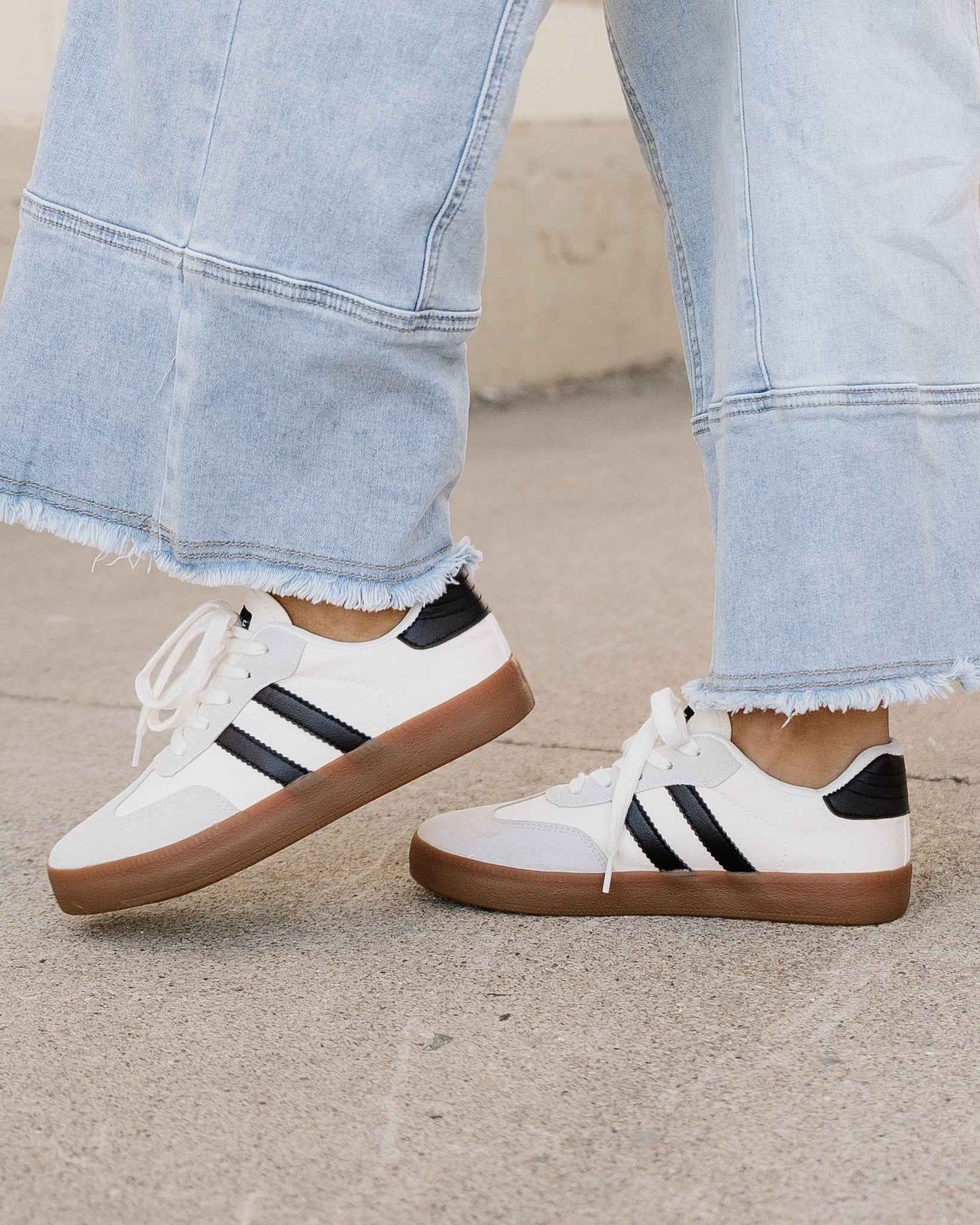 Leah Striped Lace Up Flat Sneakers