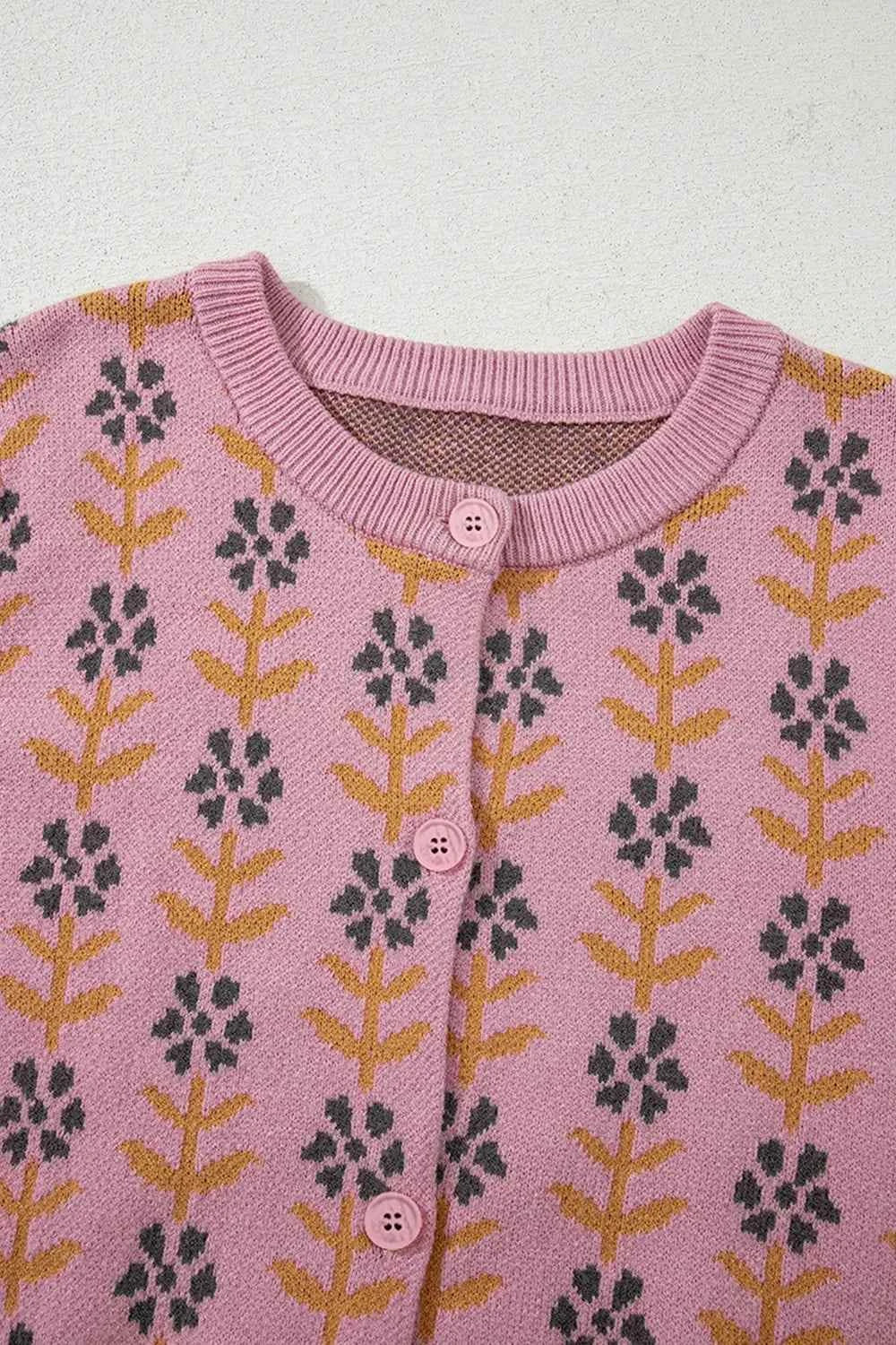 Floral Button-Up Knit Cardigan