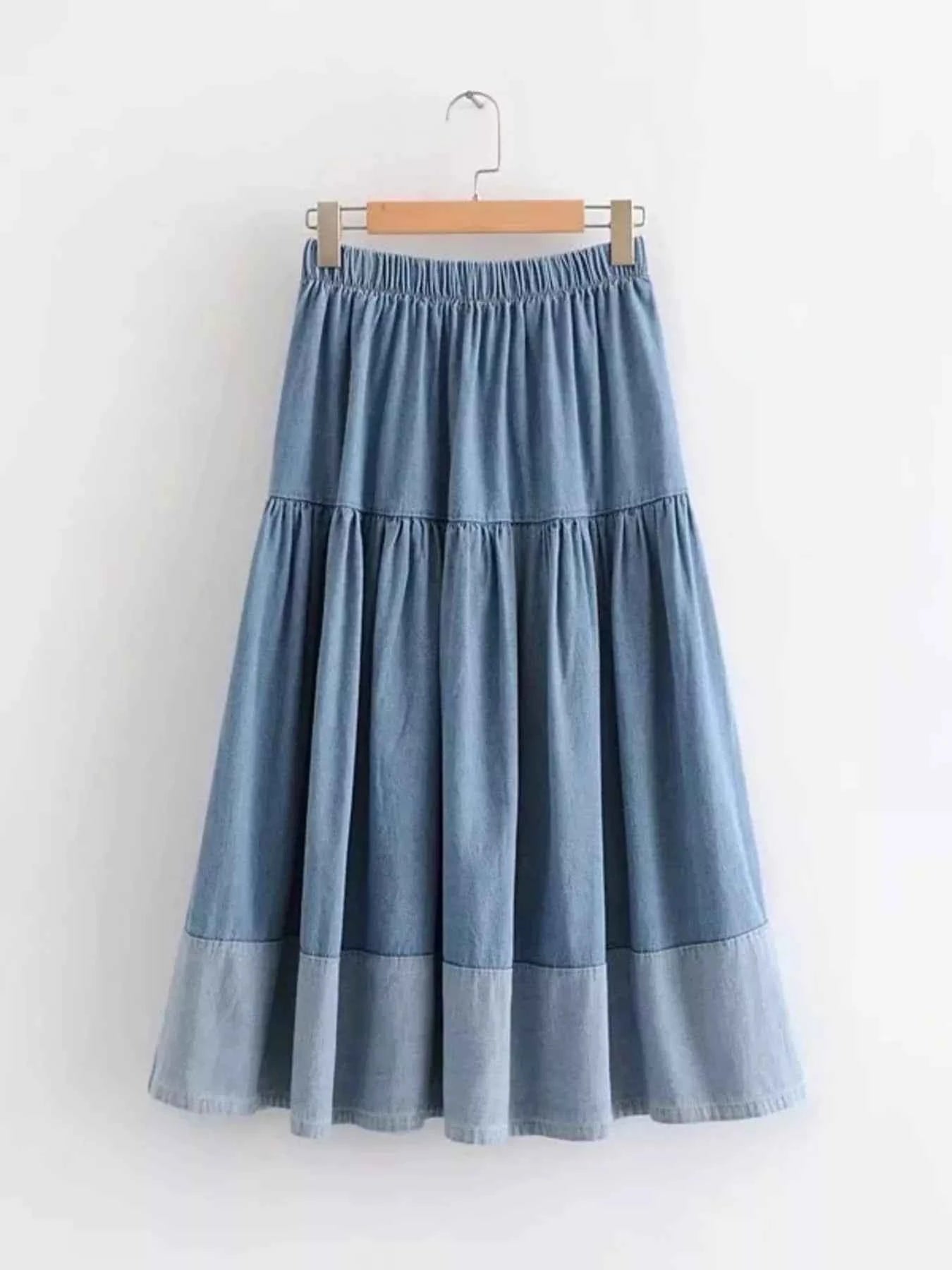 Tiered Denim Midi Skirt