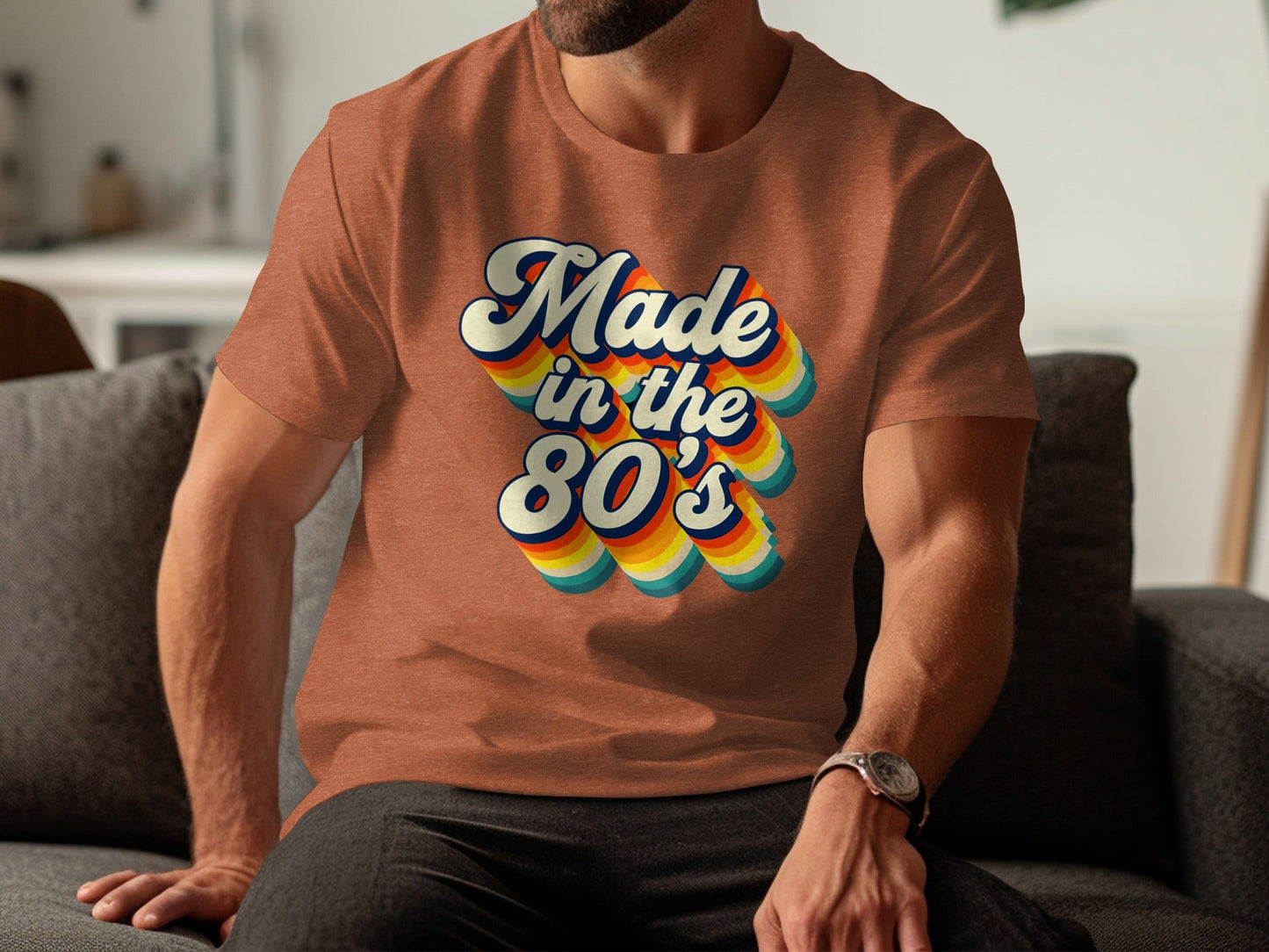 Awesome Made In The Eighties Rainbow Stripes Design T-Shirt