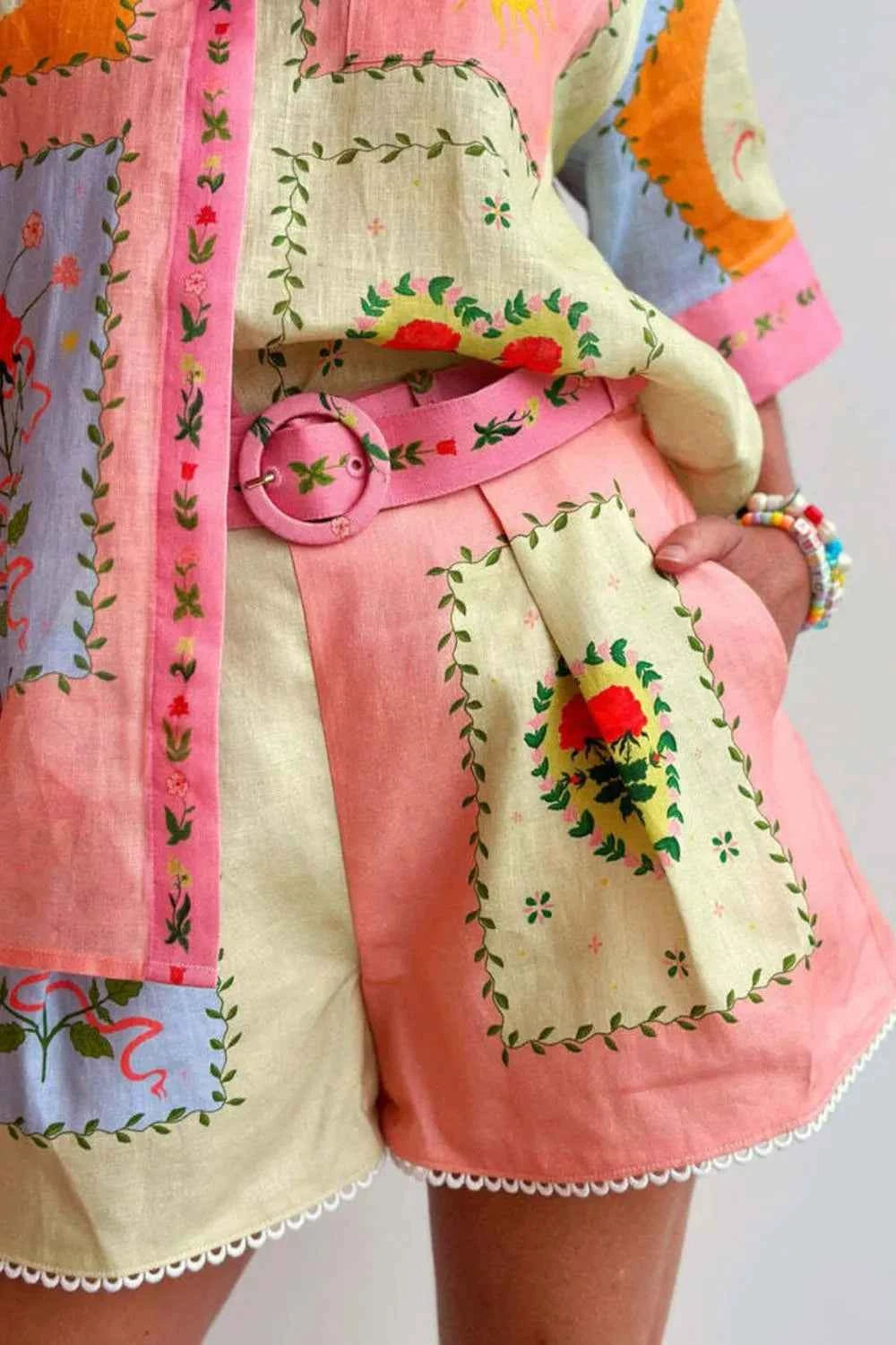 Printed Short Sleeve Shirt and Shorts Set