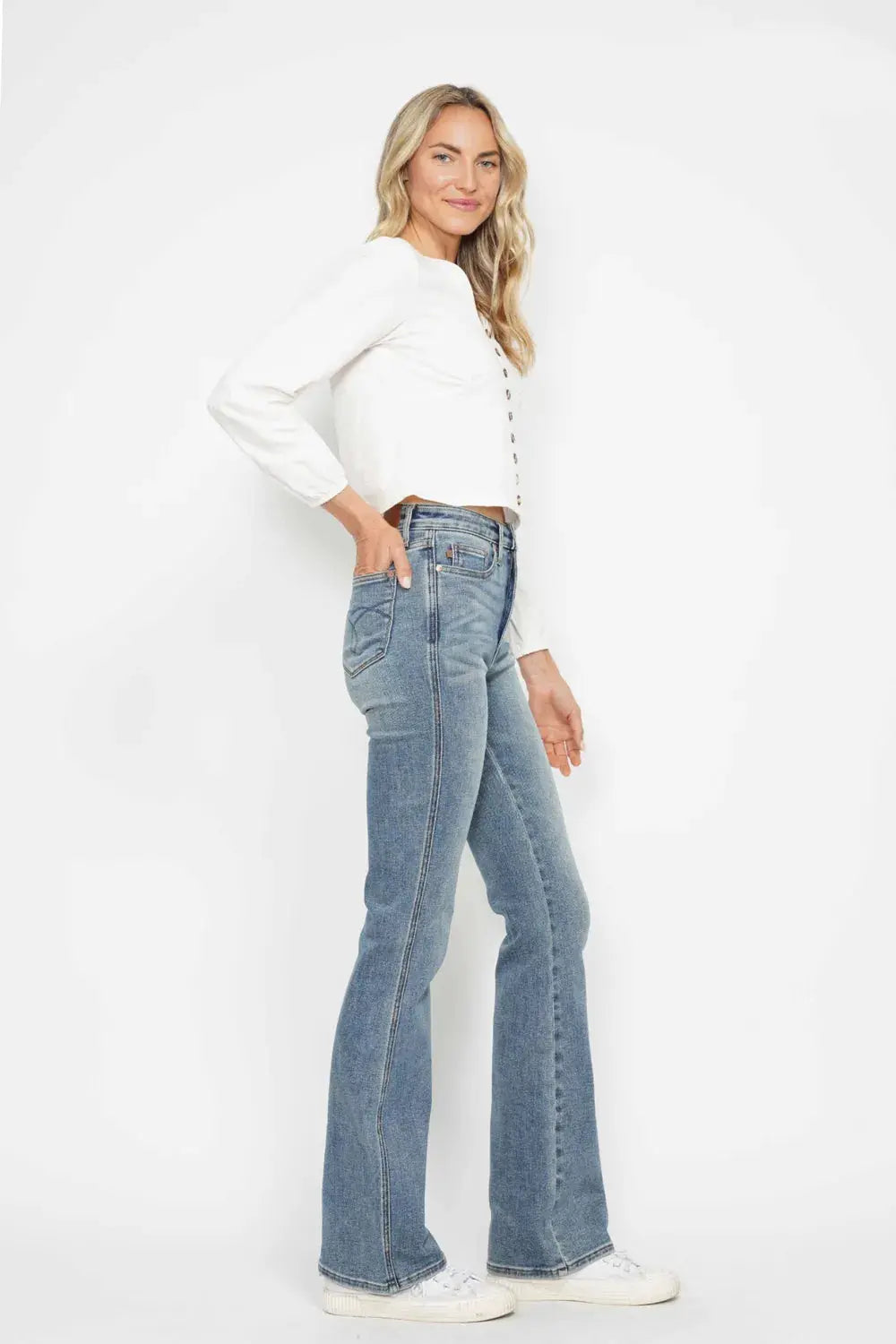 Judy Blue Jeans - Full Size Tummy Control Bootcut Jeans w/ Back Embroidered Pockets