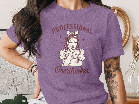 Professional Overthinker Cute Retro Girl Illustration T-Shirt
