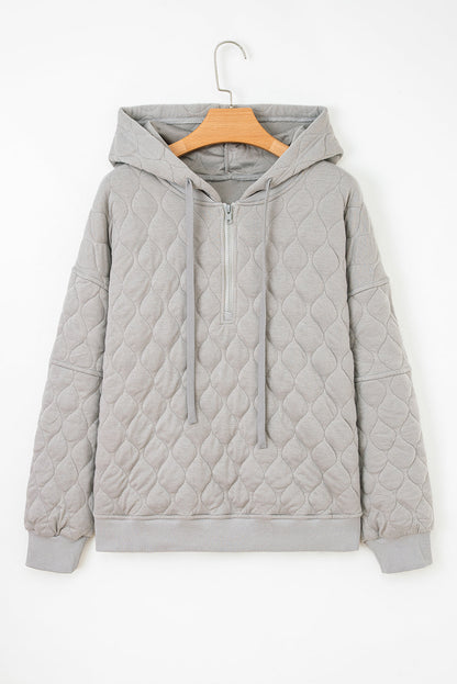Gray Quilted Quarter Zip Plus Size Hoodie
