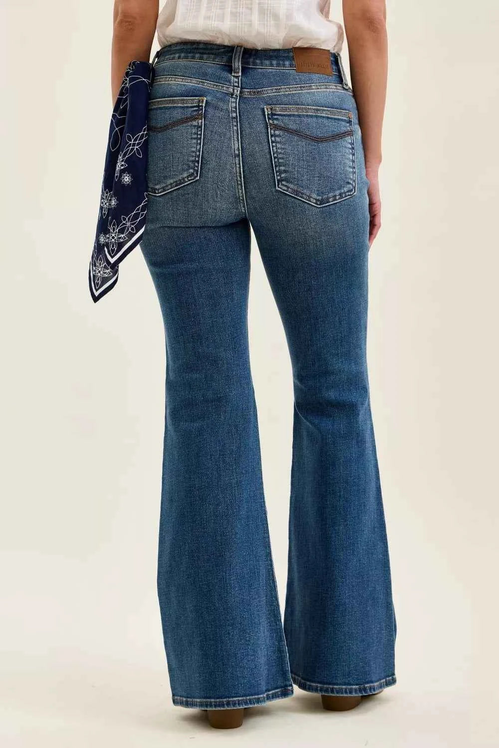 Judy Blue Mid Rise Jaqueline Flare with Triple Needle Back Pkts and Bandana Loop