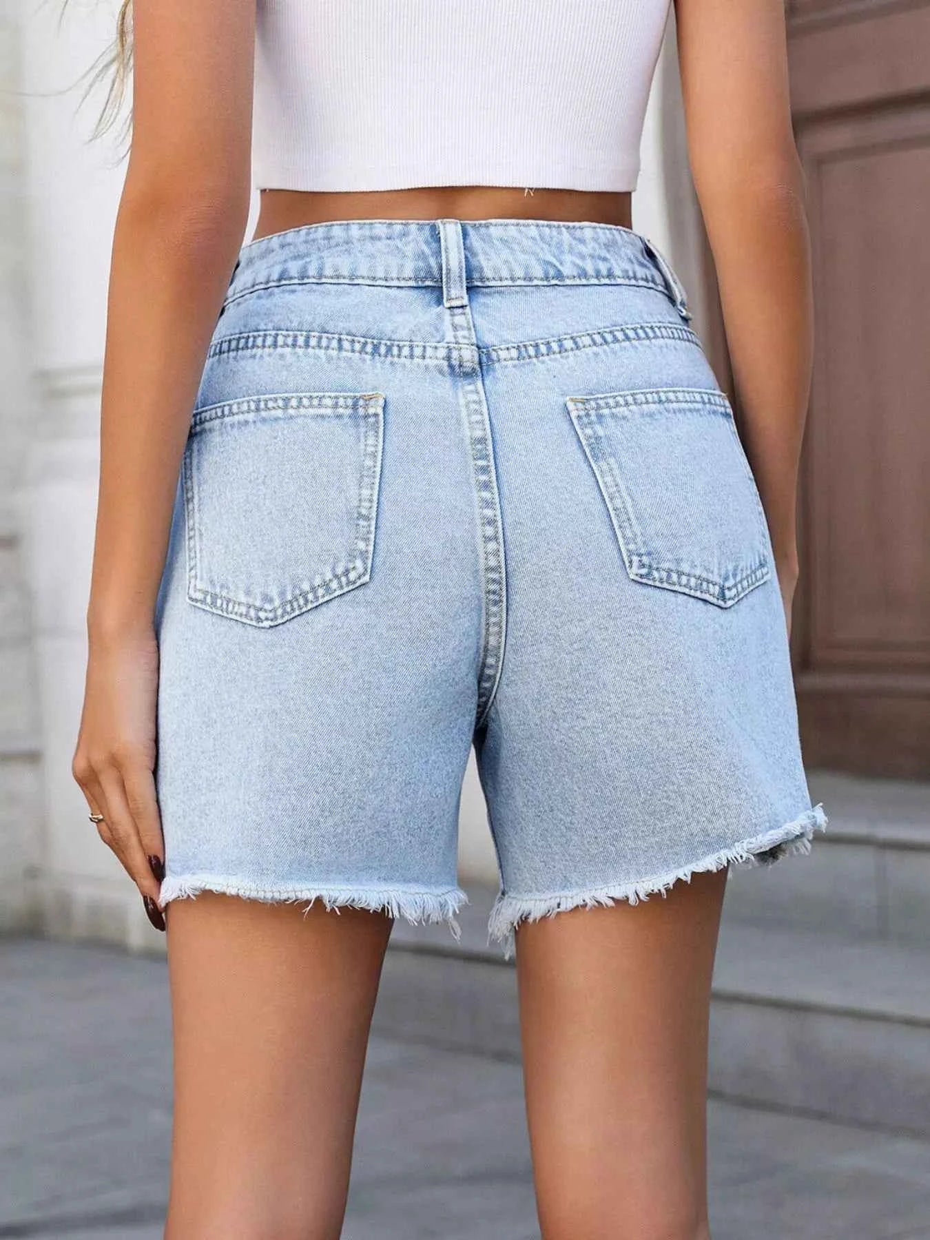 Daisy Frayed Hem Denim Shorts