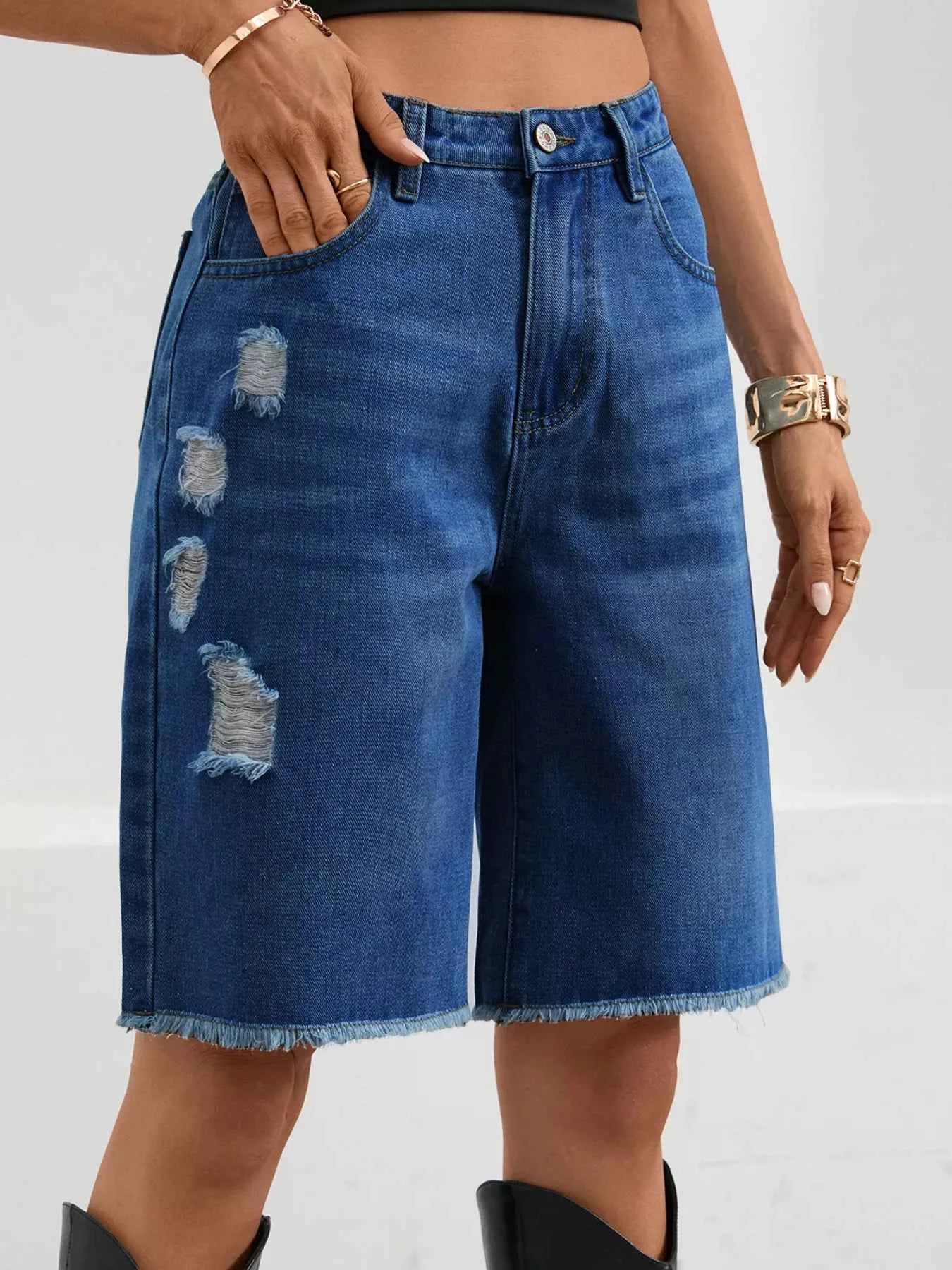 Ripped Frayed Hem Denim Shorts