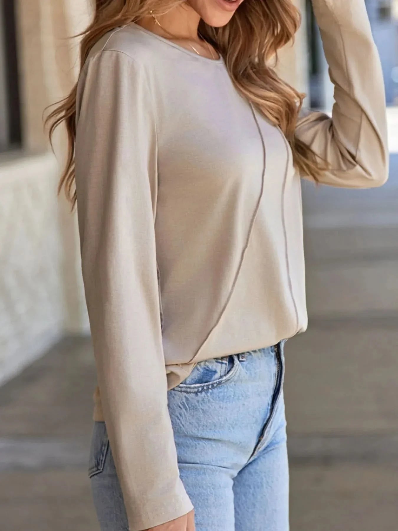 Asymmetric Seam Detail Long Sleeve Top for Women Casual