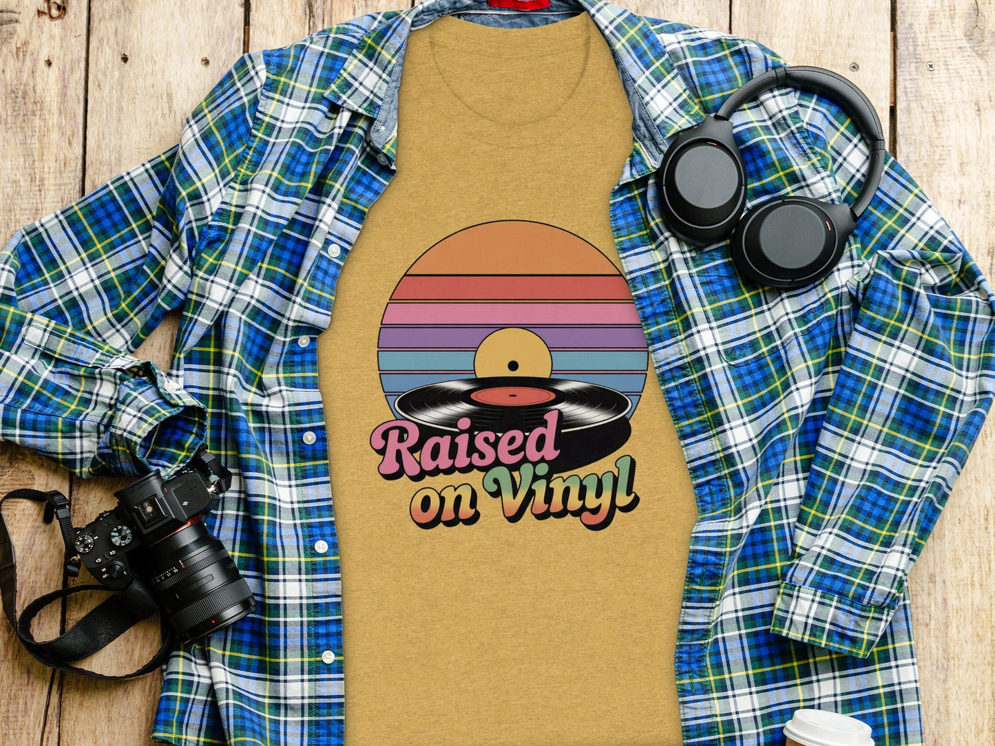 Raised On Vinyl Vintage Retro Style Design Graphic T-Shirt
