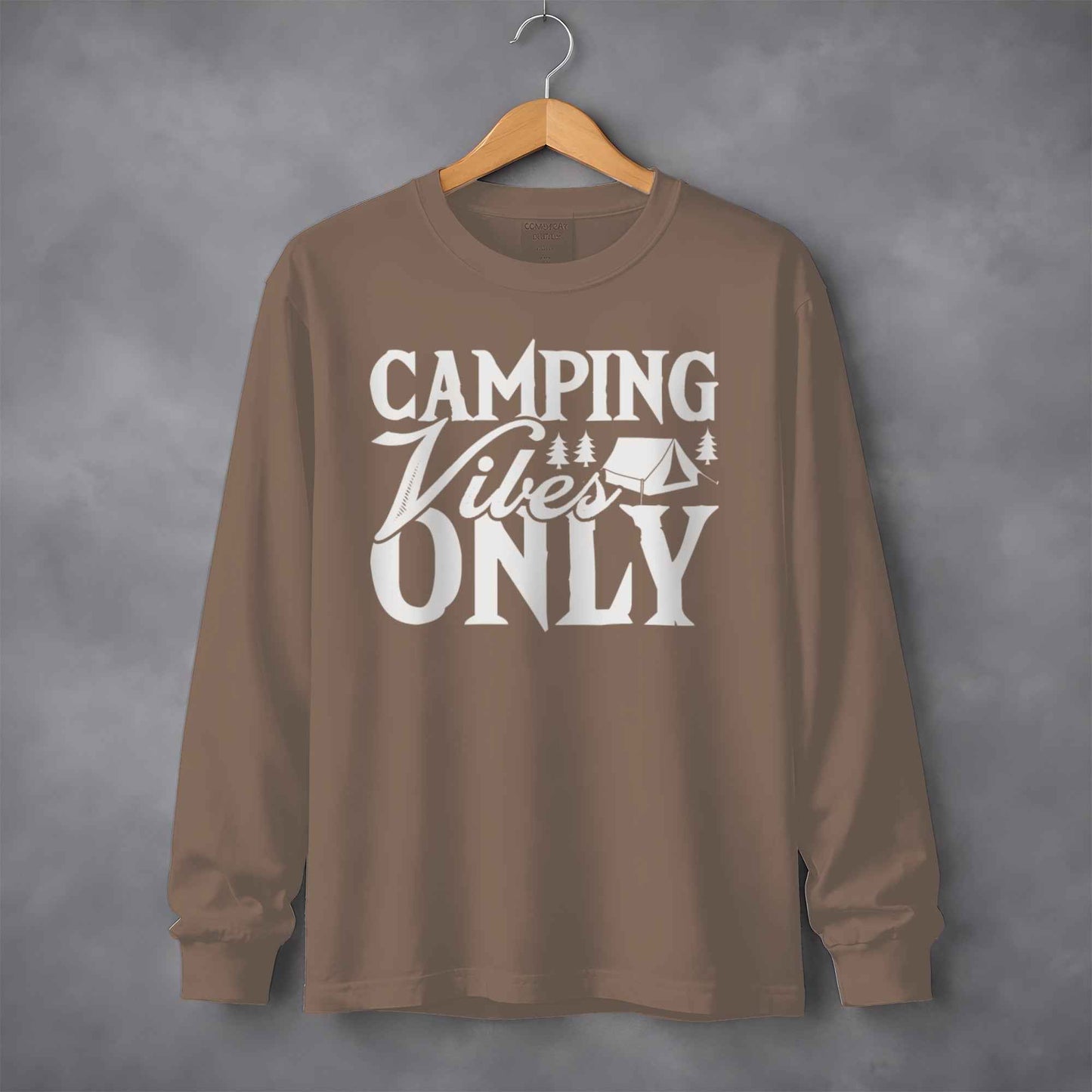 Camping Vibes Only With Tent Graphic Summer Fun Long Sleeve T-Shirt