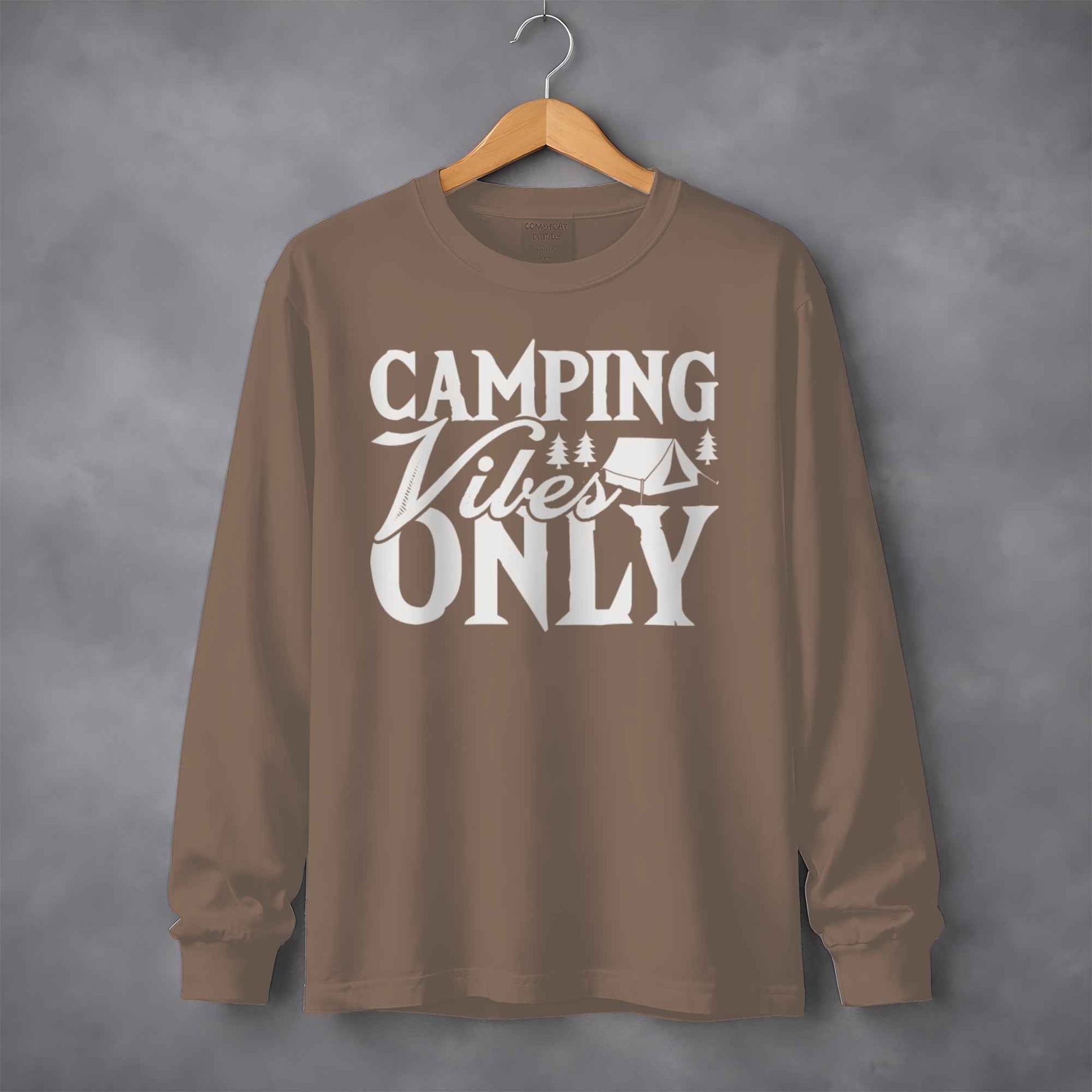 Camping Vibes Only With Tent Graphic Summer Fun Long Sleeve T-Shirt