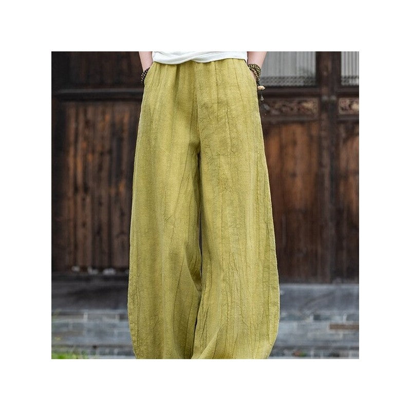 Solid Color Cotton and Linen Lantern Trousers