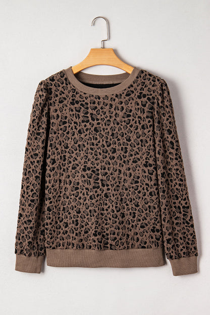Annie Ribbed Trim Leopard Top