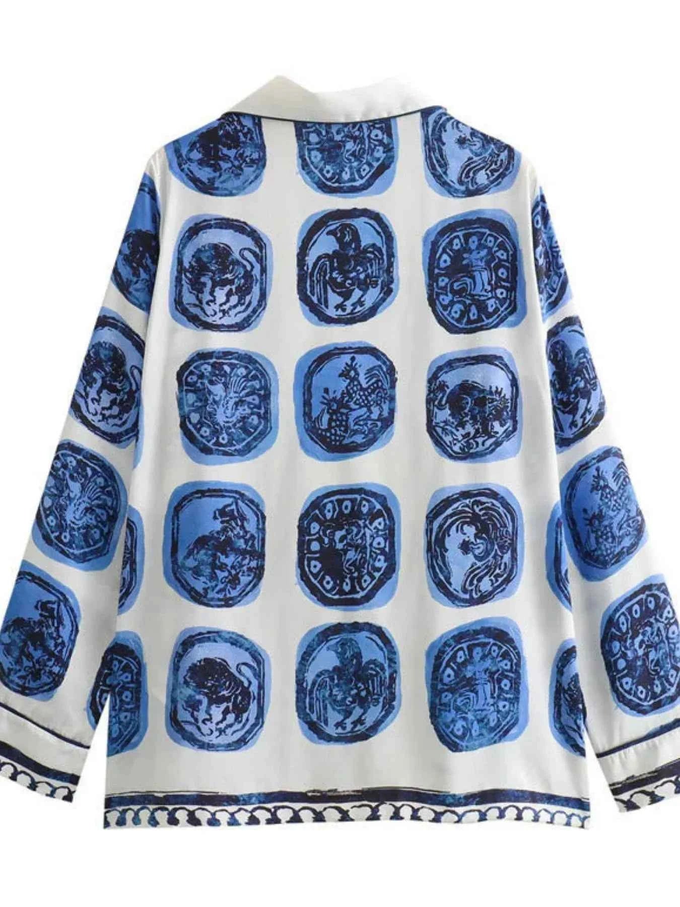 Printed Button Up Shirt and Pants Set