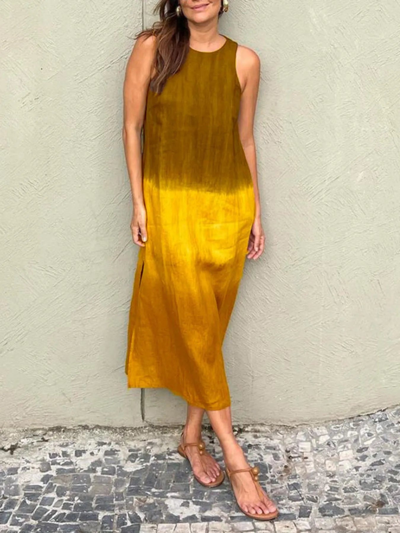 Full Size Sleeveless Gradient Tank Midi Dress Plus Size