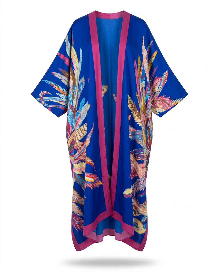 Vibrant Feather Print Kimono