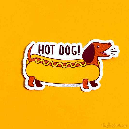 Dachshund Vinyl Sticker Pun "Hot Dog!"