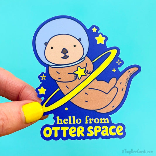 Cute Otter Vinyl Sticker "Hello from Otter Space"