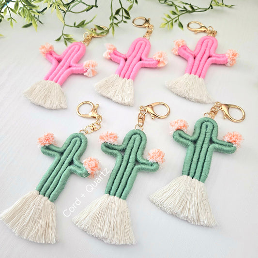 Handmade cactus keychains. boho desert style macrame keychain gift for her.