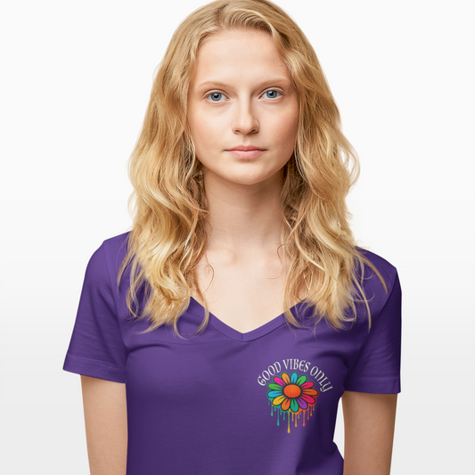 Good Vibes Only V-Neck Tee - Unisex Summer Festival Shirt