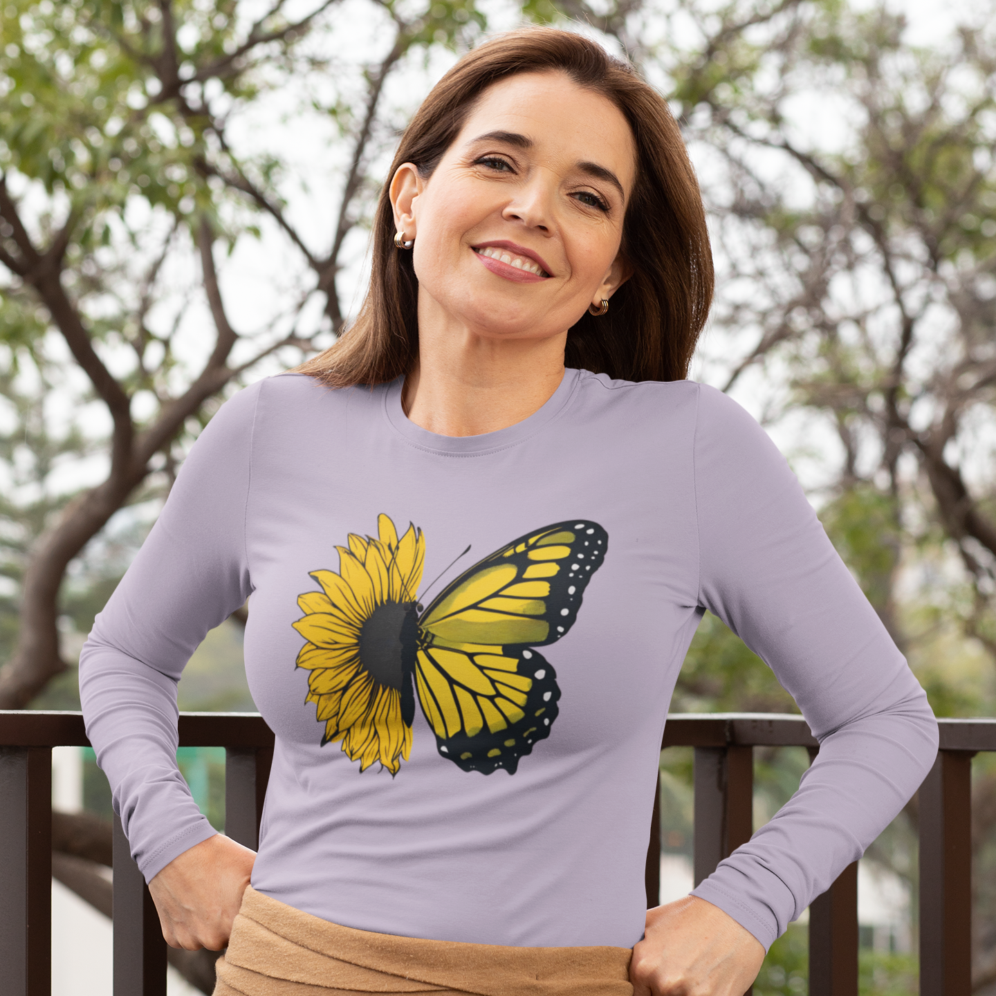 Sunflower Butterfly Long Sleeve Tee - Boho Nature Lover Shirt - Eco-Friendly Spring Fashion