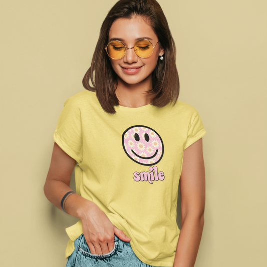 Smile Floral Womens T-Shirt - Positive Vibes Tee