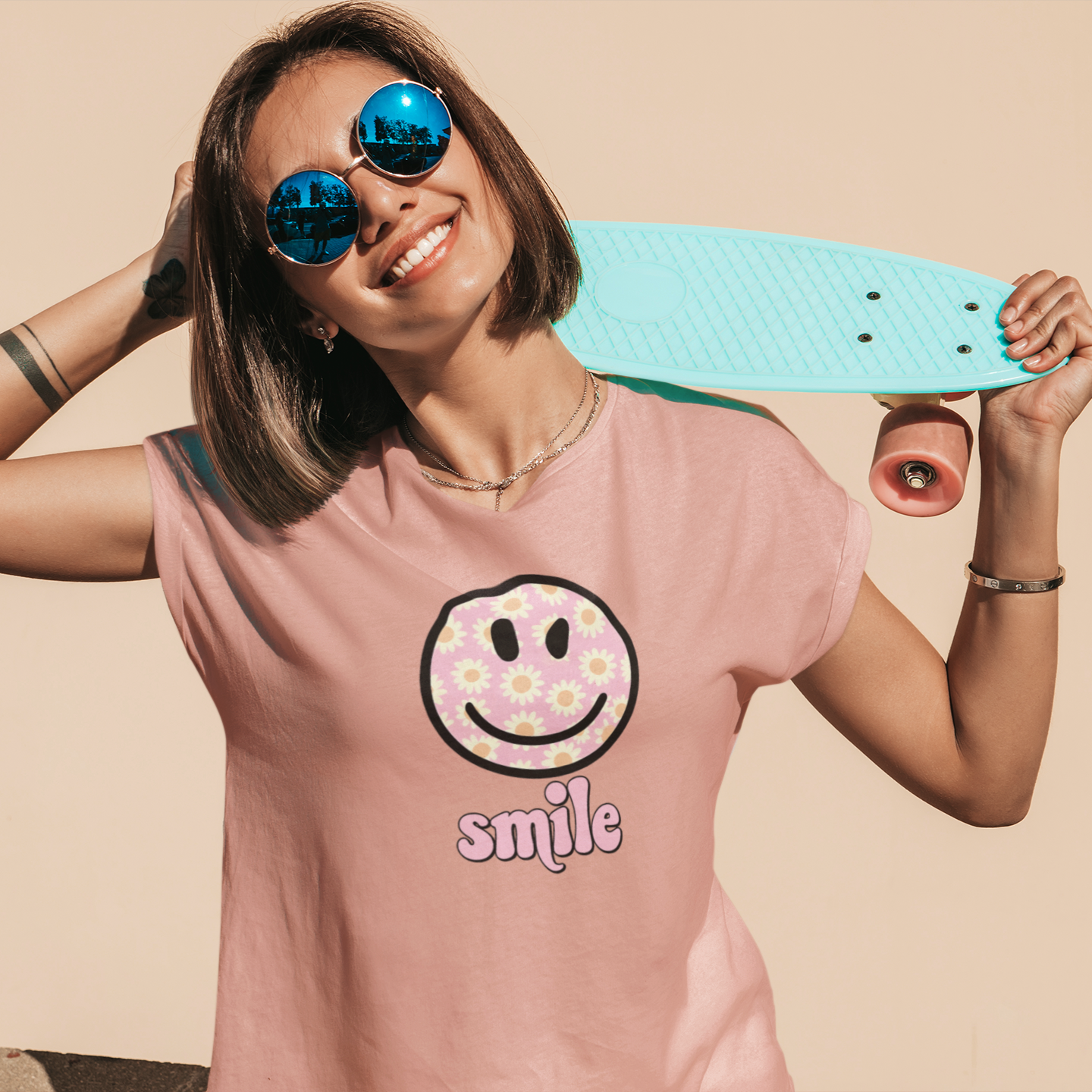 Smile Floral Womens T-Shirt - Positive Vibes Tee