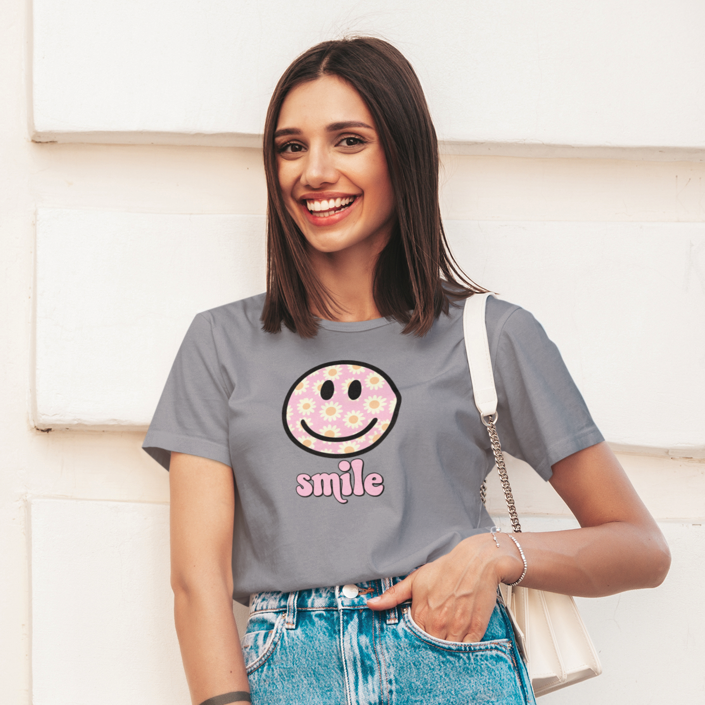 Smile Floral Womens T-Shirt - Positive Vibes Tee
