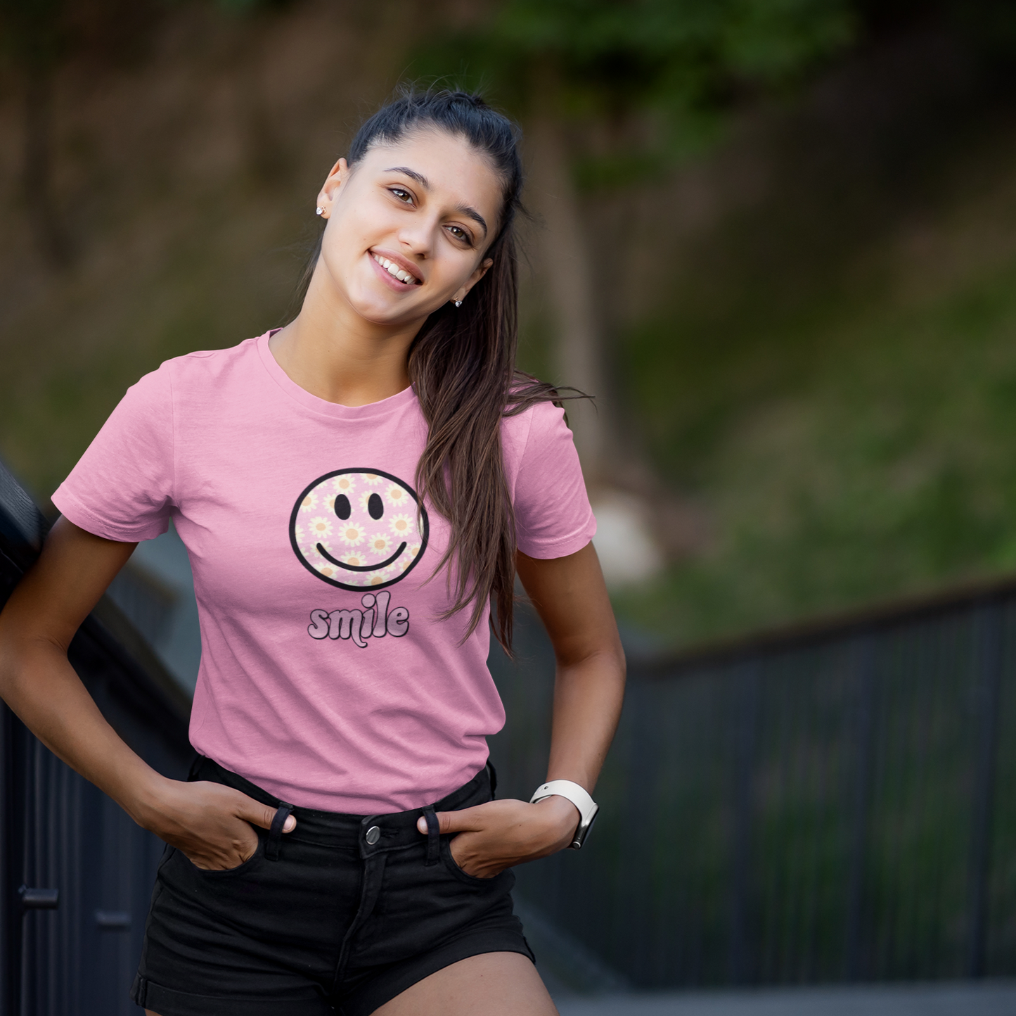 Smile Floral Womens T-Shirt - Positive Vibes Tee
