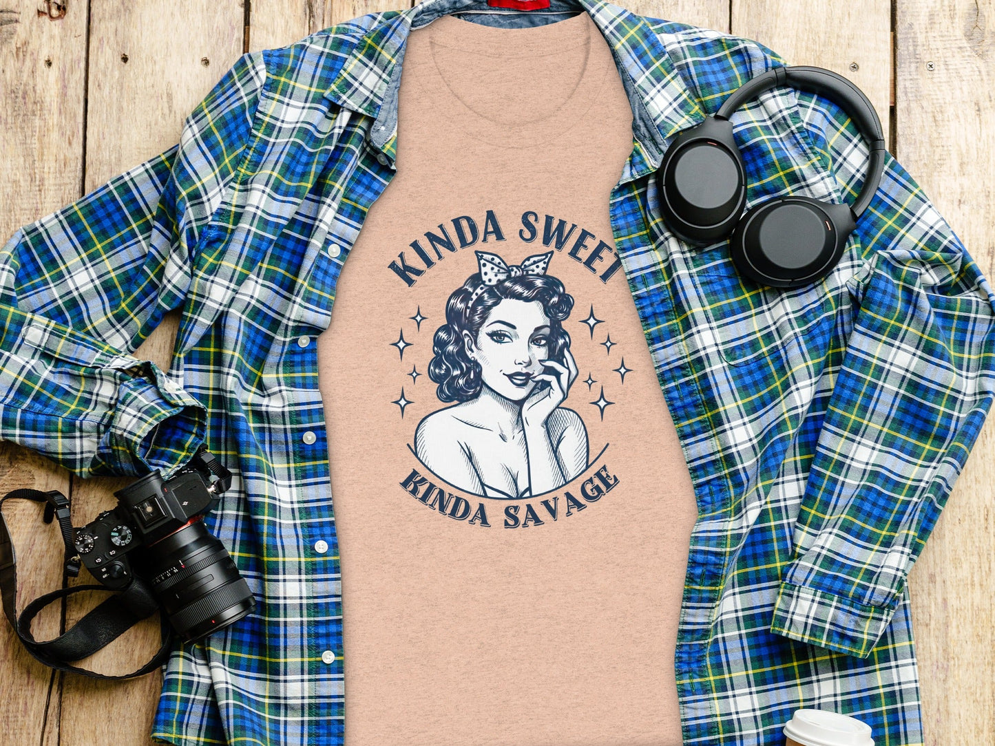 Kinda Sweet Kinda Savage Pinup Girl Stylish Design T-Shirt