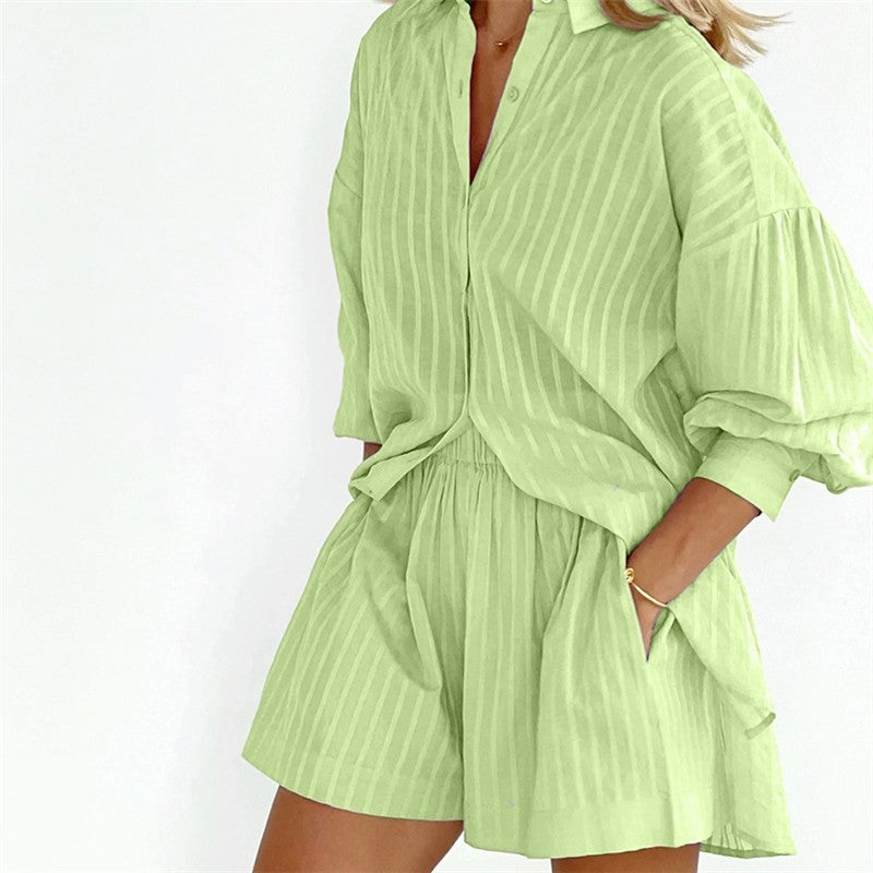 Women's Cotton Long Sleeve and Shorts Two-Piece Pajama Set