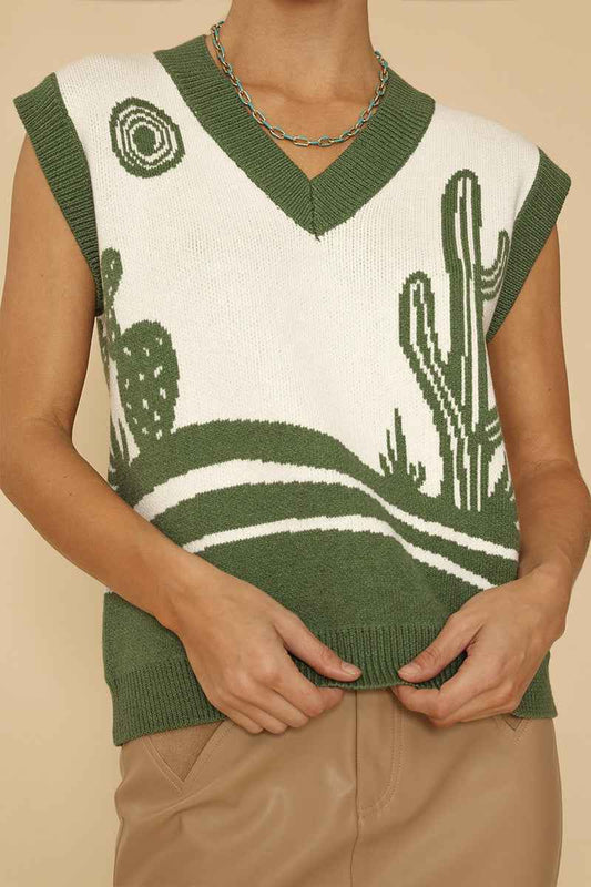 Desert landscape cactus sweater vest