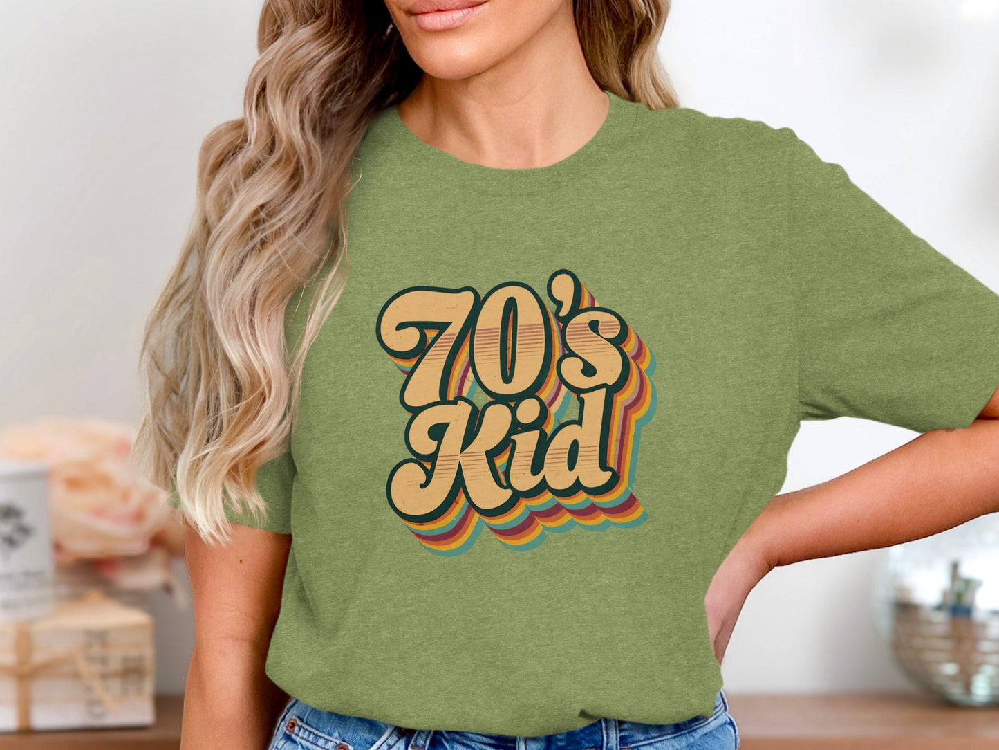 Retro Style 70s Kid With Colorful Layers T-Shirt
