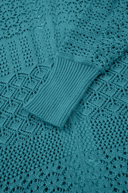 Lapis Mix Pattern Hollow Knit Open Front Cardigan