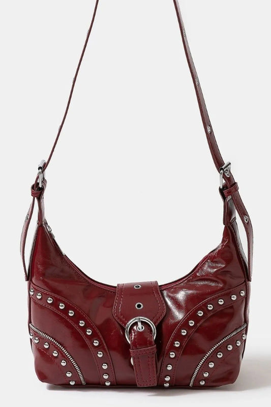Fame Faux Leather Studded Crossbody Bag Western Hobo
