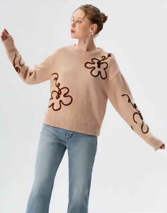 Floral Pattern Knit Sweater