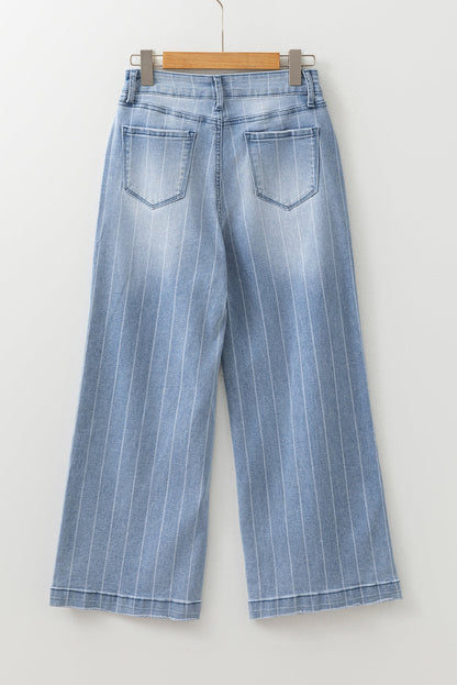 Beau Blue Wide Leg Jeans With Multiple Button Details