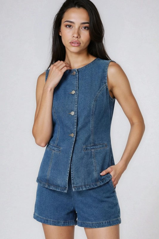 2 piece set denim shorts and sleeveless top