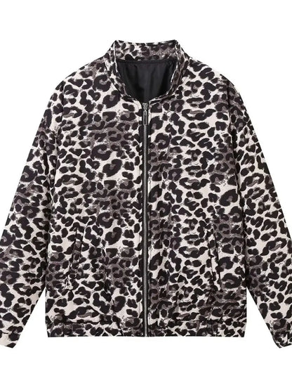 Leopard Print Oversized Bomber Jacket Womens Coat Style