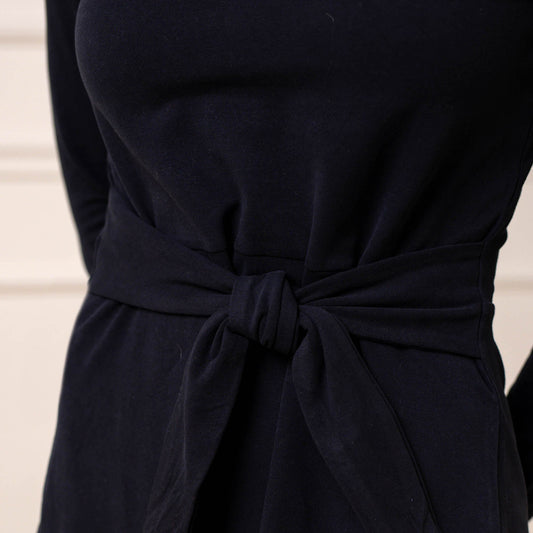 Organic Long Sleeve Tie-Waist Knit Dress