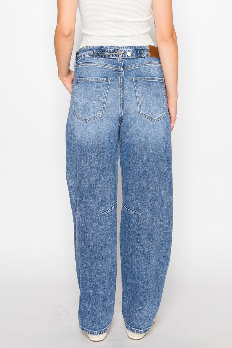 Sloane Adjustable Strap Waistband Barrel Jeans