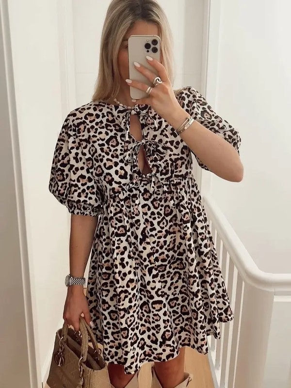 Tie Front Puff Sleeve Babydoll Dress