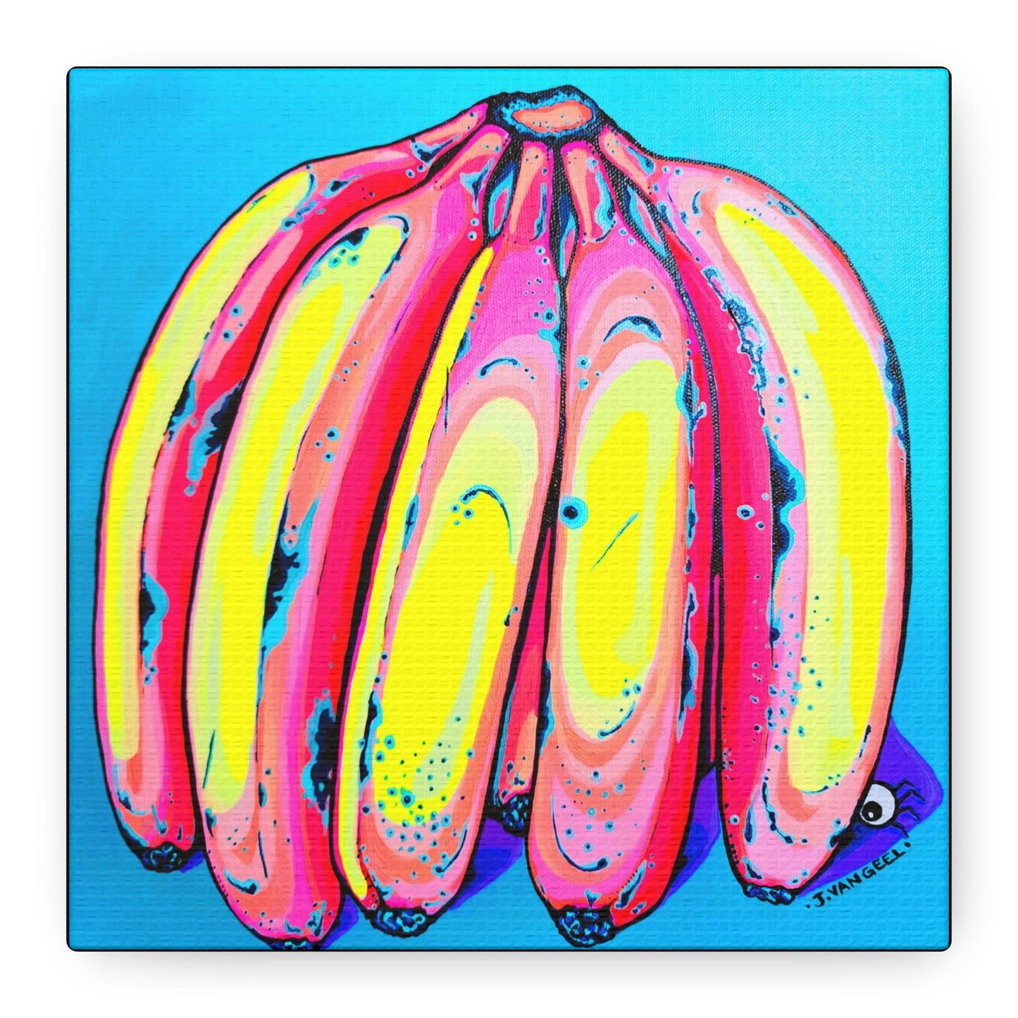Neon Fat Bananas Canvas Art Print, Home Decor, Original Artist Design