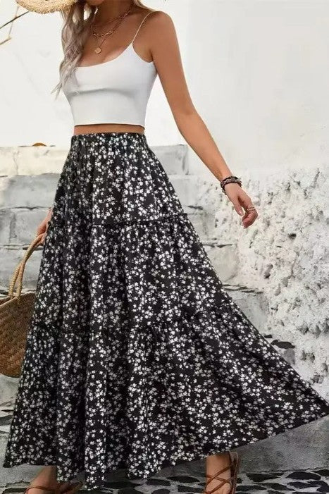 Floral tiered maxi skirt