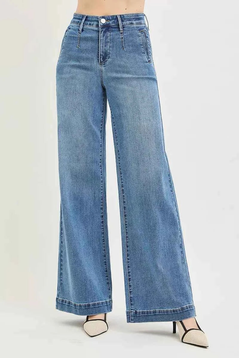 RISEN Tummy Control Elastic Band High Rise Wide Jeans